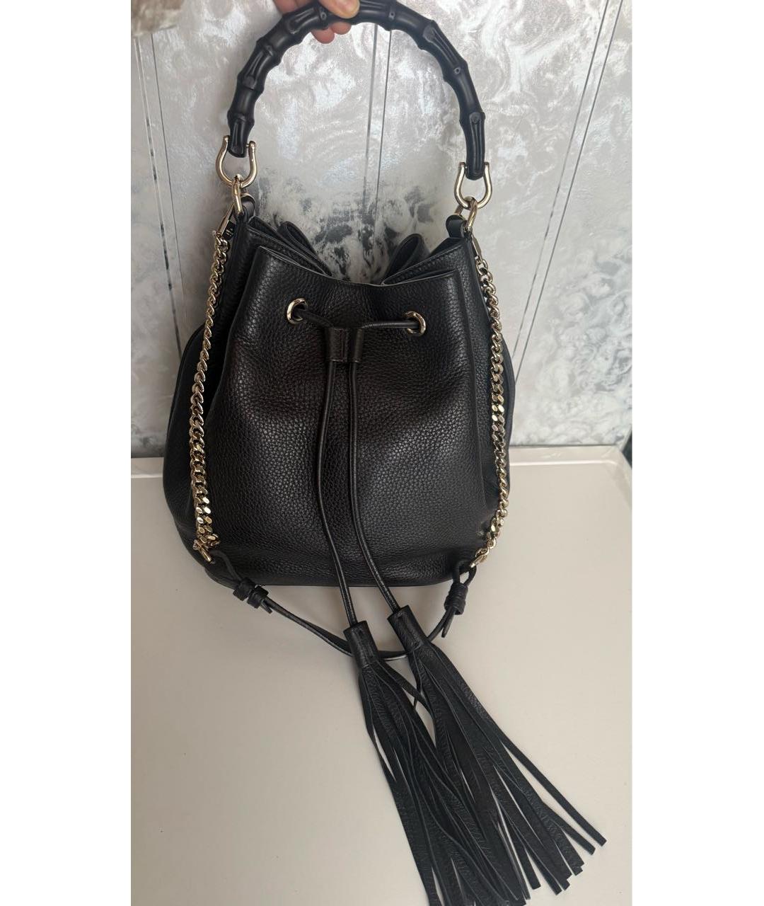 GUCCI Черная кожаная сумка тоут, фото 2