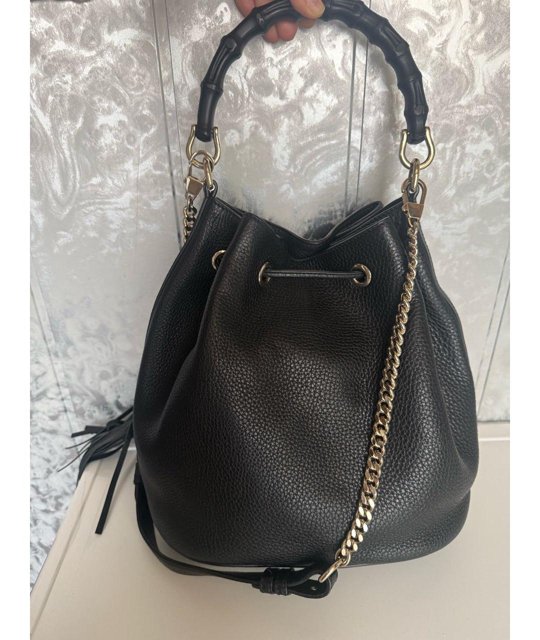 GUCCI Черная кожаная сумка тоут, фото 3