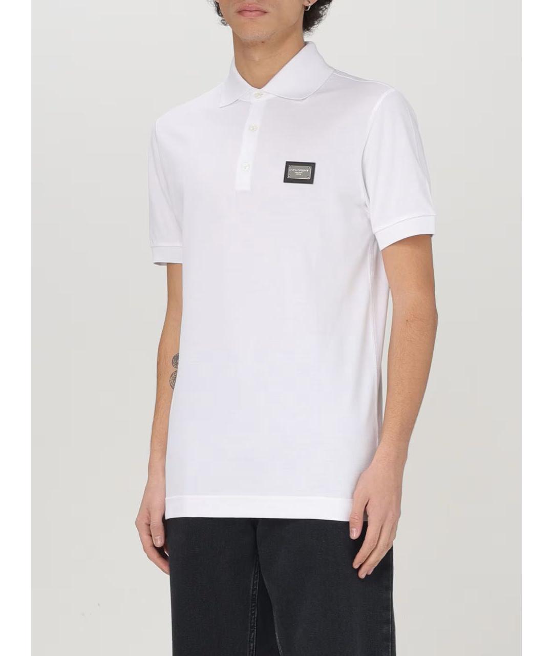 DOLCE&GABBANA Белое хлопковое поло с коротким рукавом, фото 4