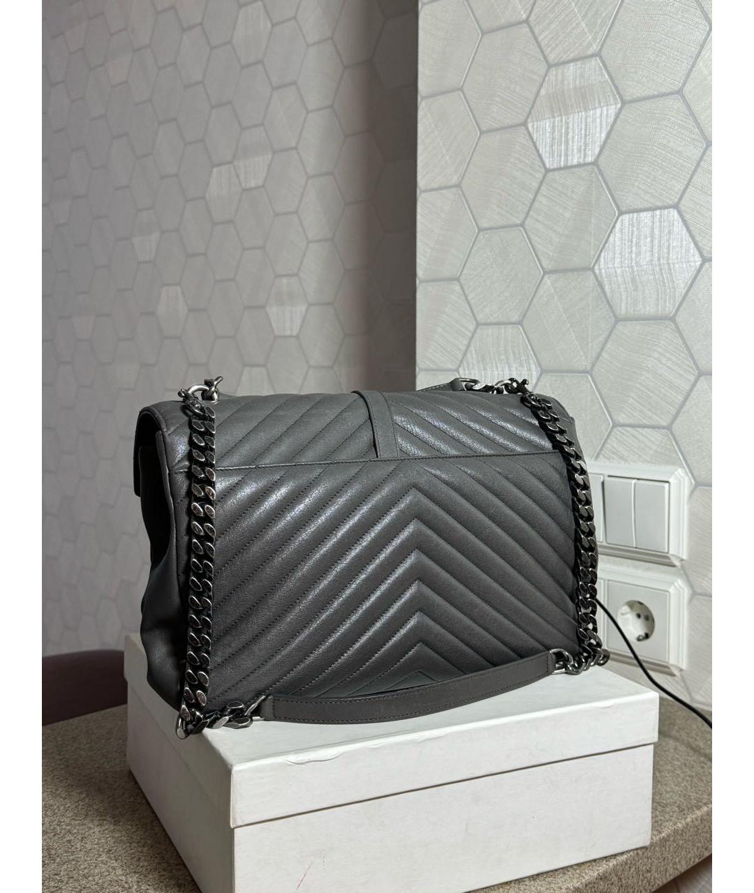 SAINT LAURENT Серая кожаная сумка с короткими ручками, фото 3