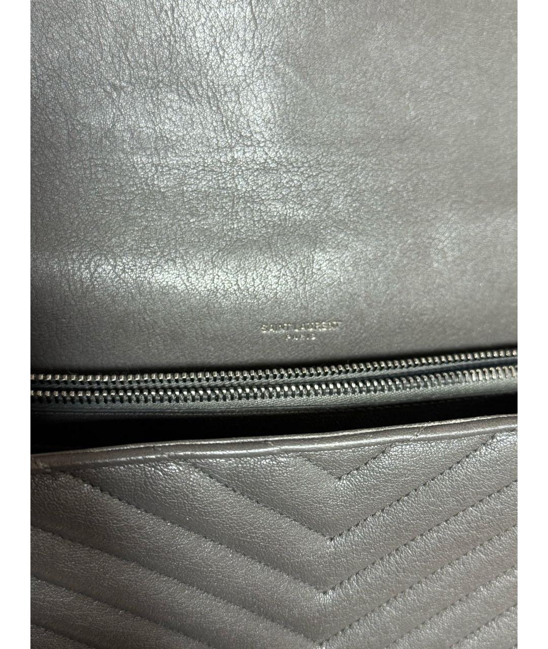 SAINT LAURENT Серая кожаная сумка с короткими ручками, фото 4