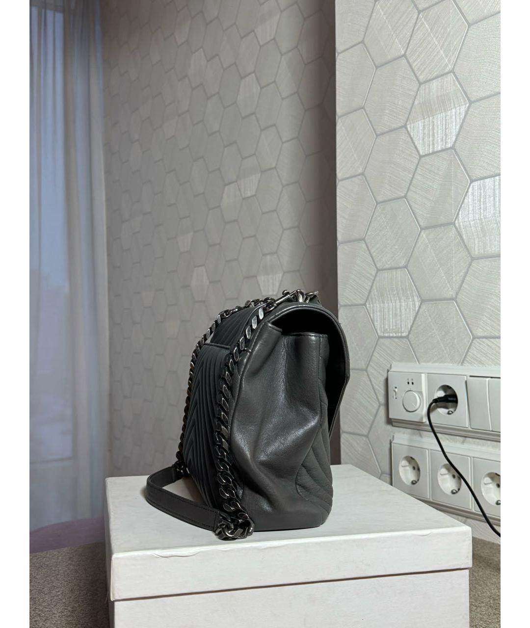 SAINT LAURENT Серая кожаная сумка с короткими ручками, фото 7