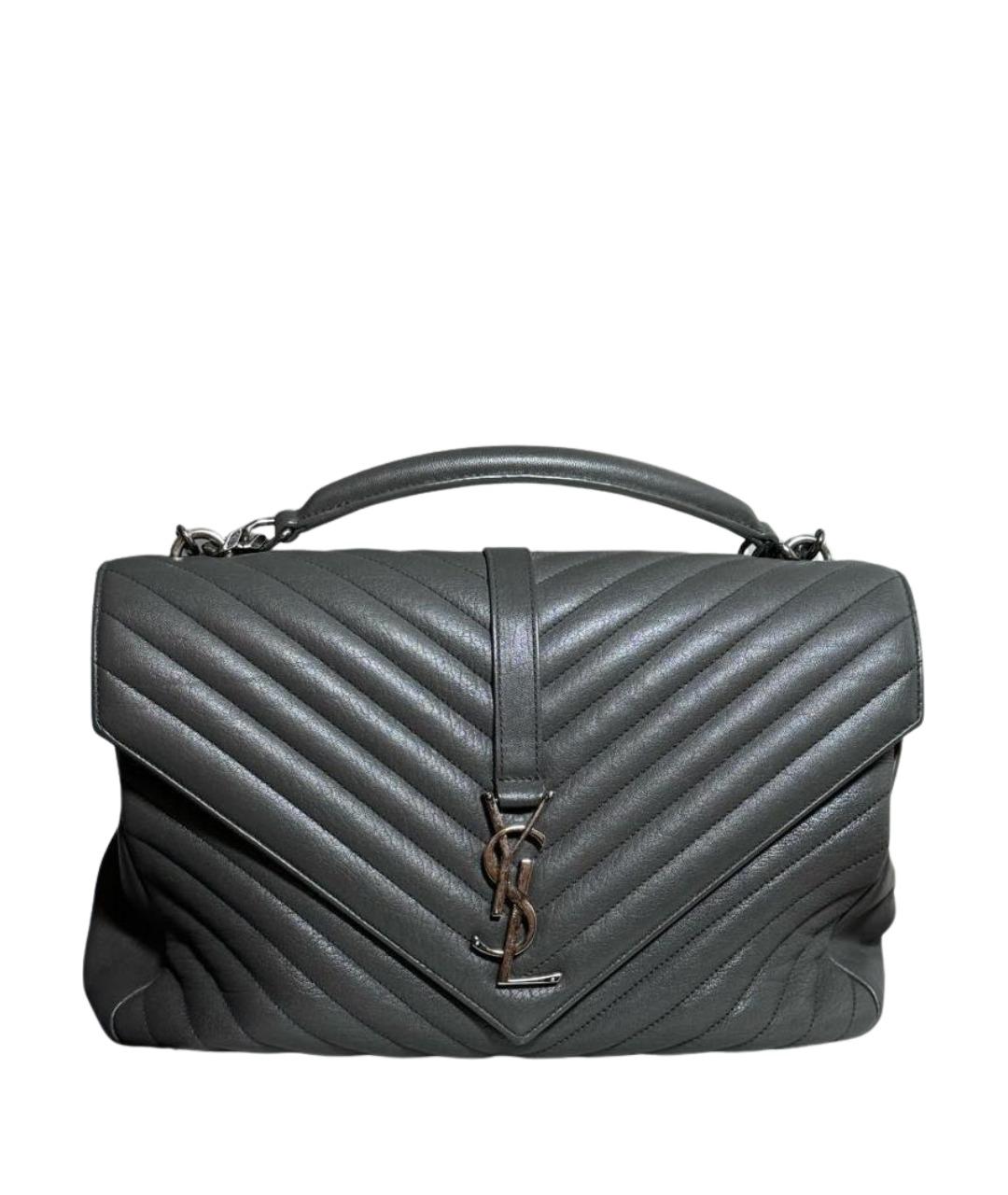 SAINT LAURENT Серая кожаная сумка с короткими ручками, фото 1