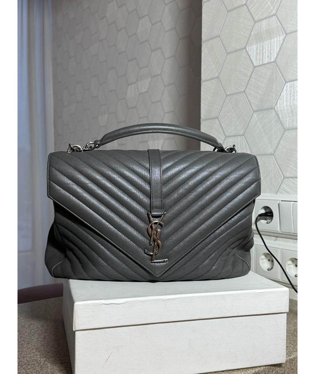 SAINT LAURENT Серая кожаная сумка с короткими ручками, фото 8