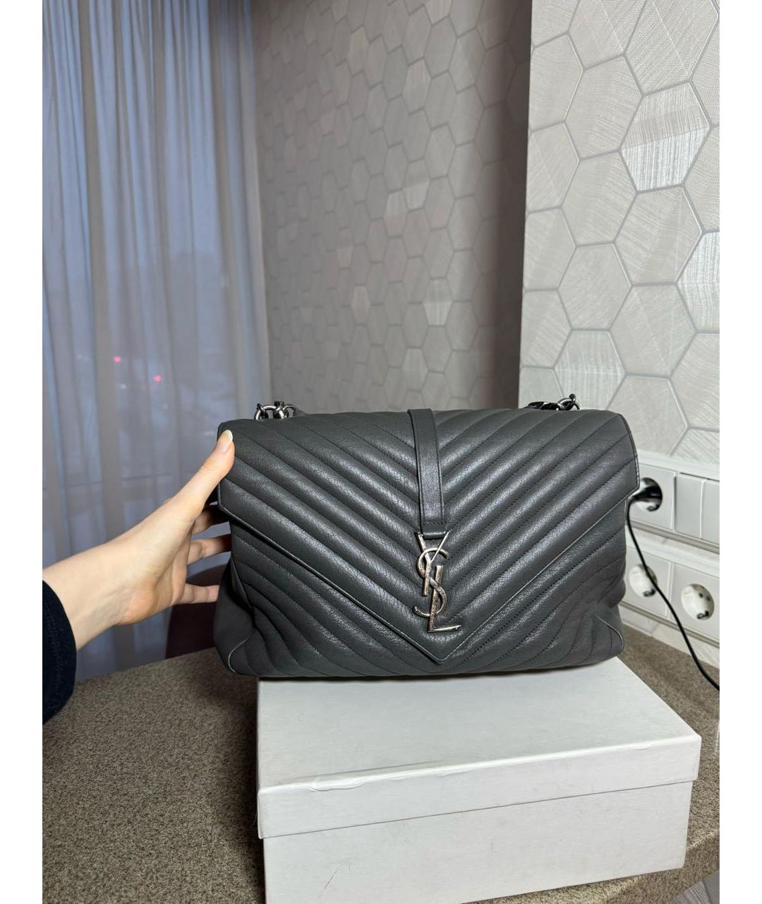 SAINT LAURENT Серая кожаная сумка с короткими ручками, фото 2