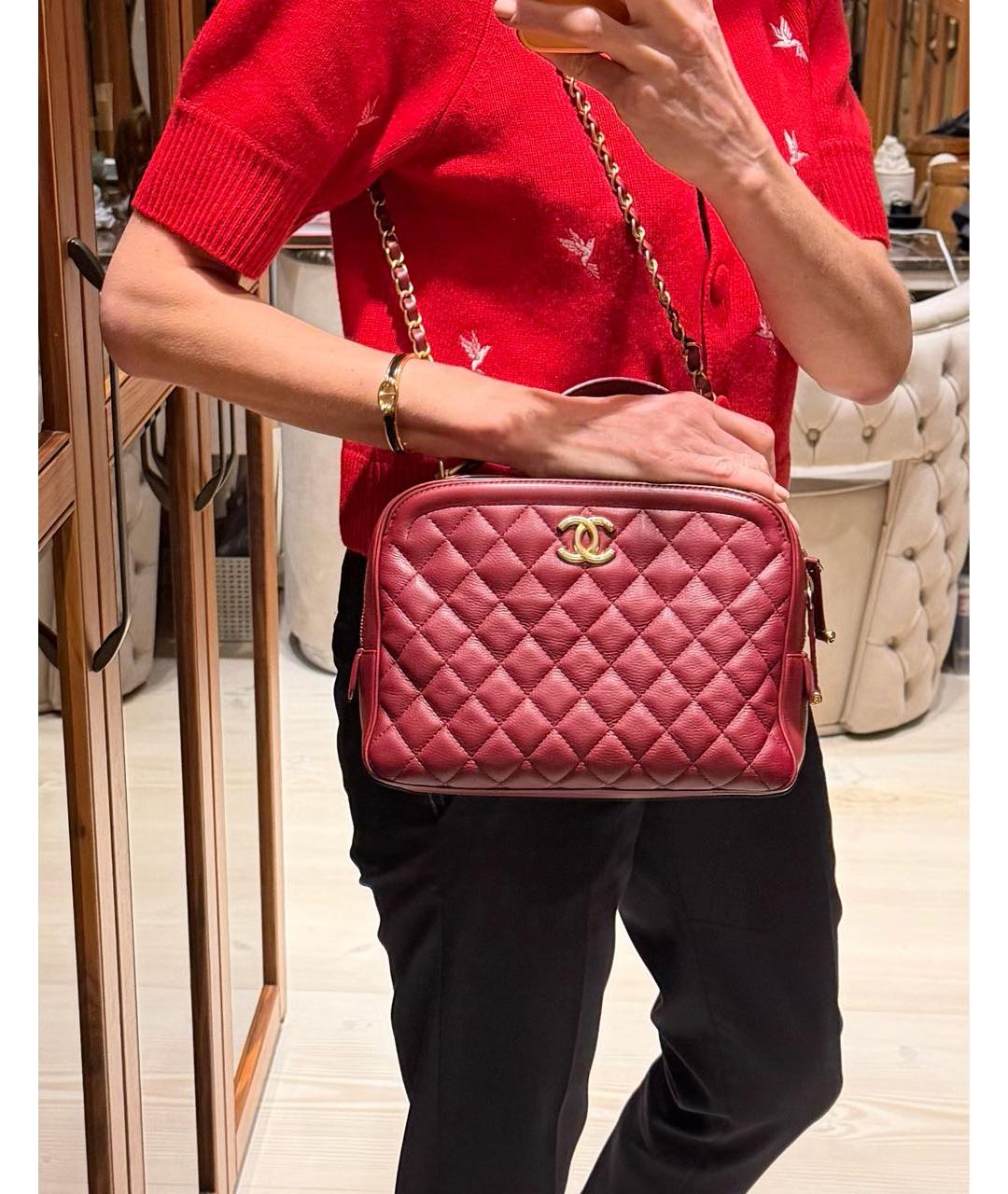 CHANEL Бордовая кожаная сумка с короткими ручками, фото 7