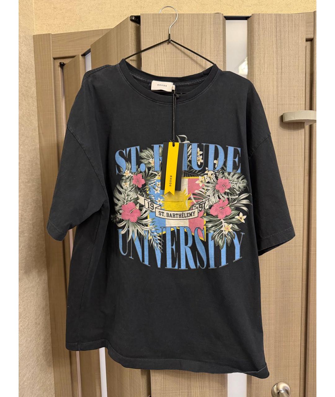 RHUDE Черная хлопковая футболка, фото 2