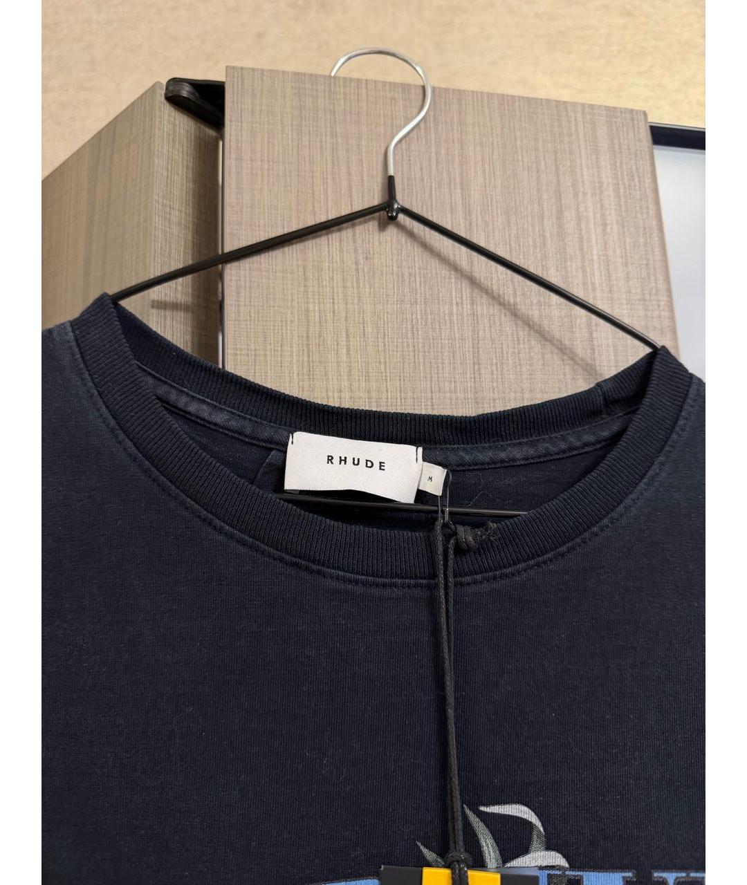 RHUDE Черная хлопковая футболка, фото 3