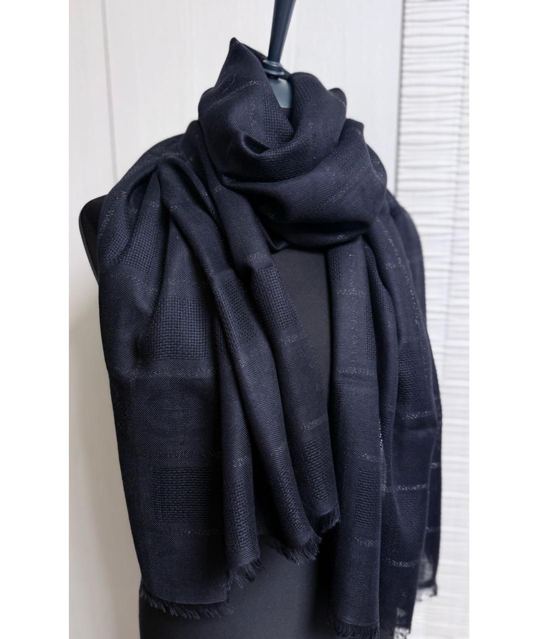 CHANEL Черный шерстяной шарф, фото 2