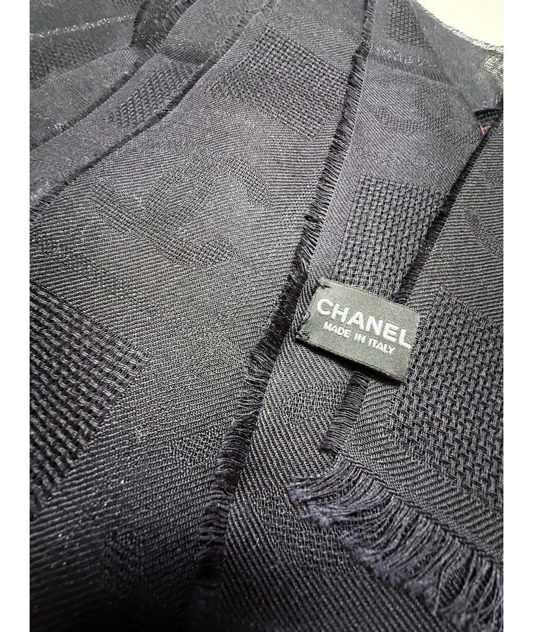 CHANEL Черный шерстяной шарф, фото 5