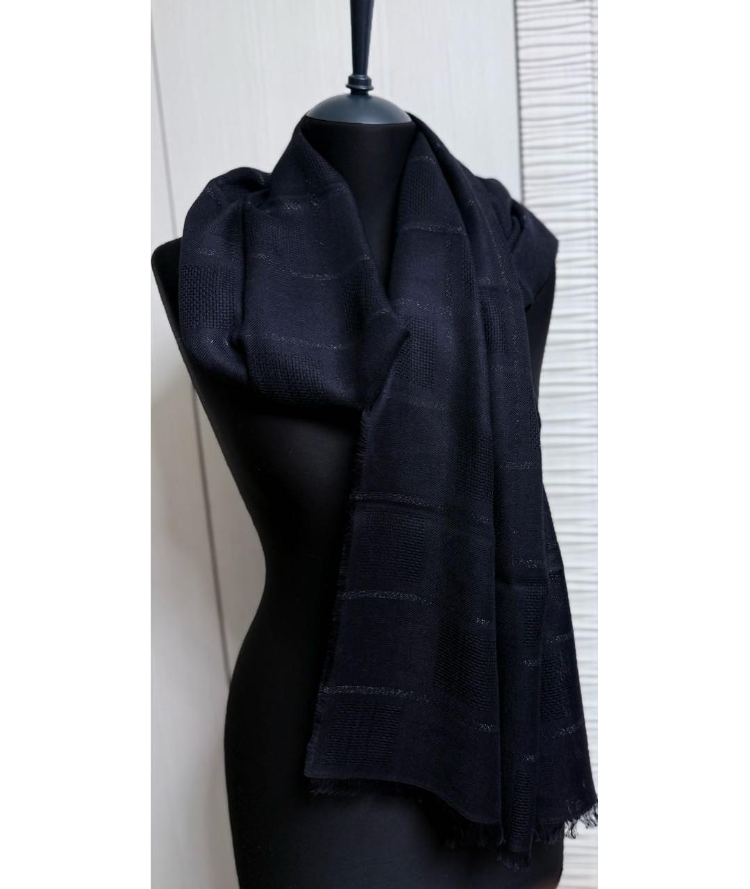 CHANEL Черный шерстяной шарф, фото 7