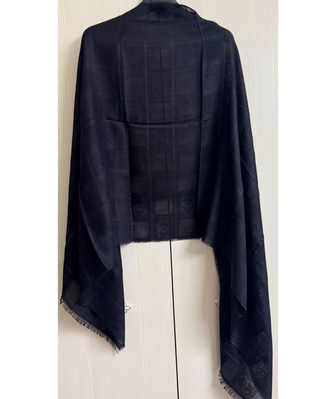 CHANEL Черный шерстяной шарф, фото 8