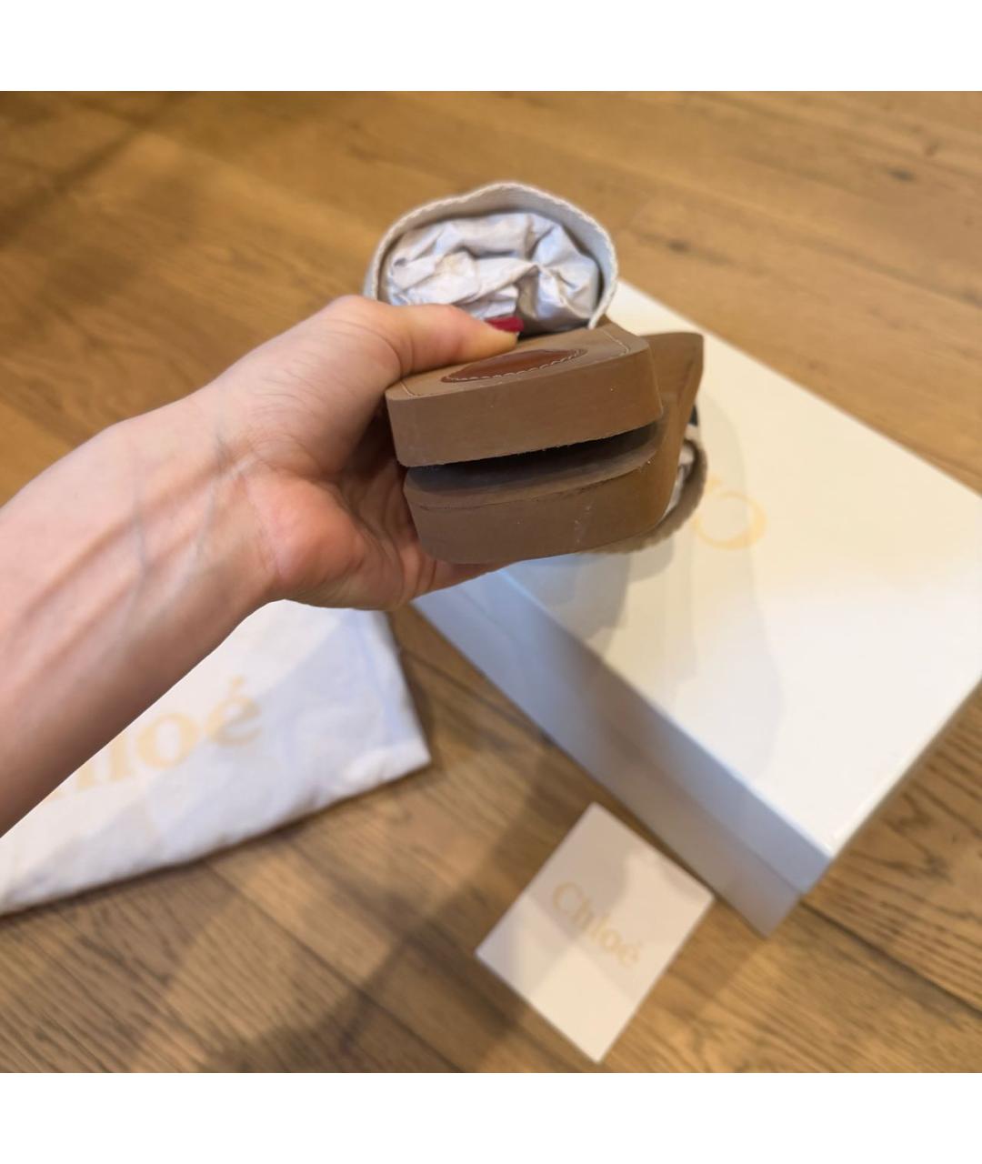 CHLOE Бежевые текстильные шлепанцы, фото 5