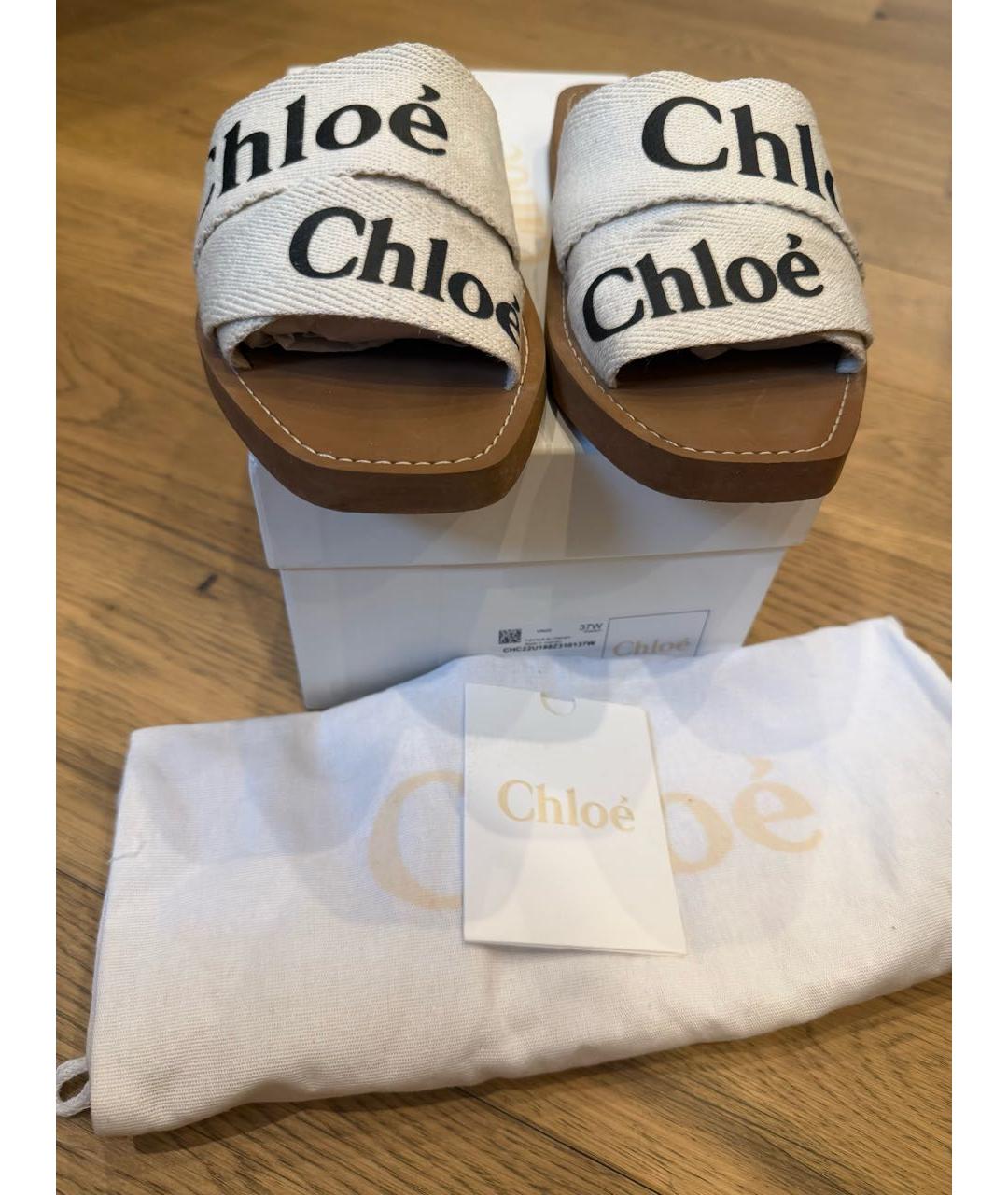 CHLOE Бежевые текстильные шлепанцы, фото 7