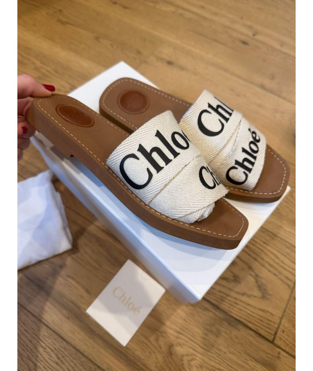 CHLOE Бежевые текстильные шлепанцы, фото 3