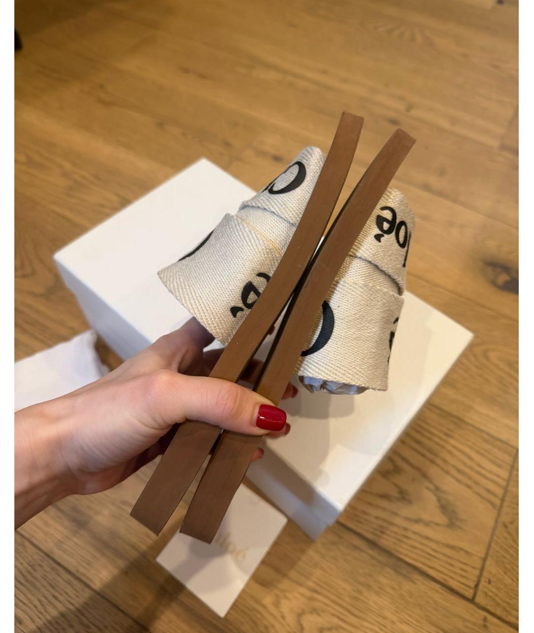 CHLOE Бежевые текстильные шлепанцы, фото 4