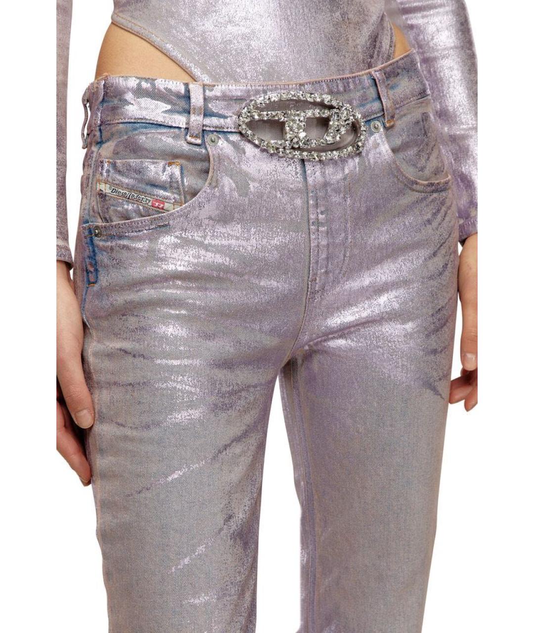 DIESEL Серебряные хлопко-эластановые прямые джинсы, фото 6