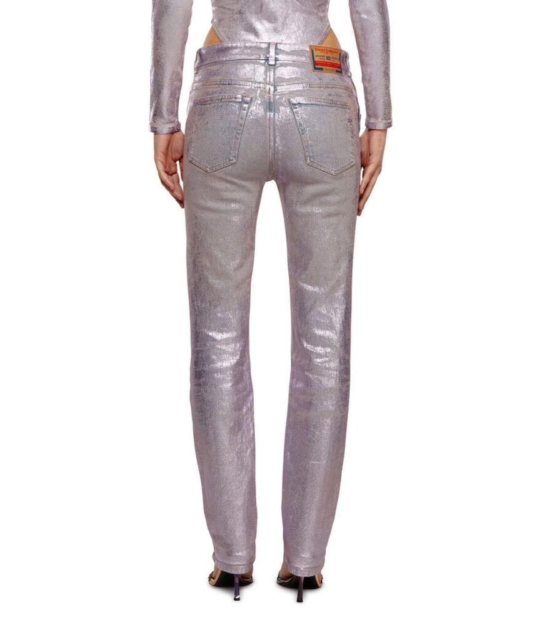 DIESEL Серебряные хлопко-эластановые прямые джинсы, фото 5