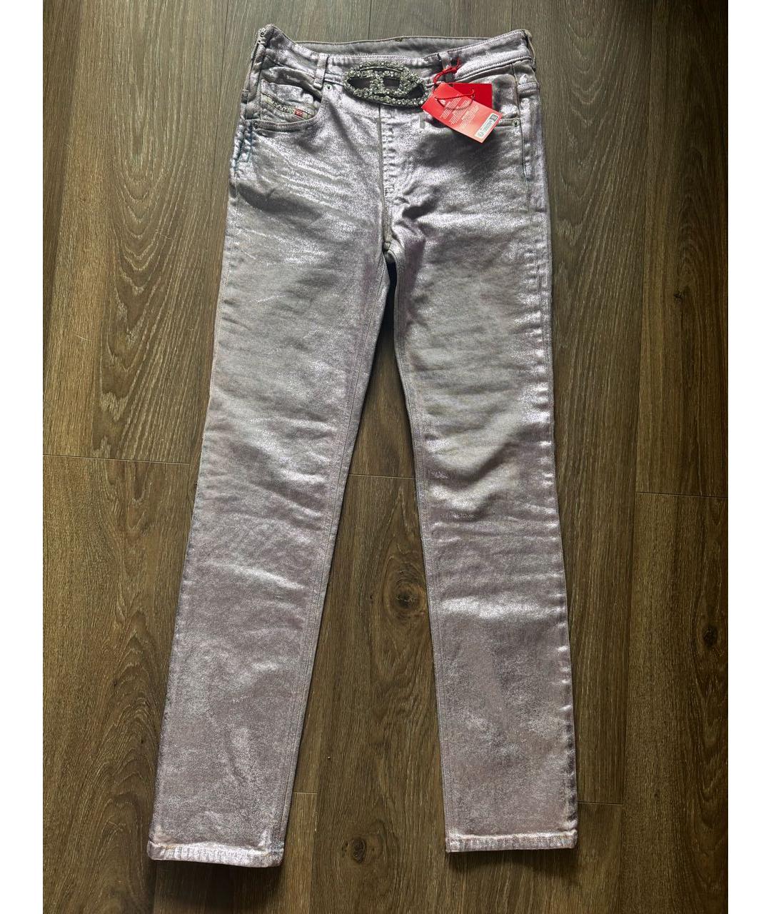 DIESEL Серебряные хлопко-эластановые прямые джинсы, фото 7