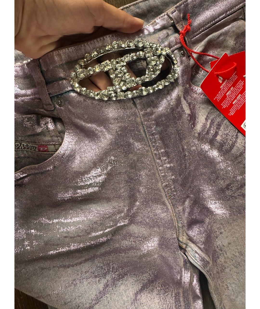 DIESEL Серебряные хлопко-эластановые прямые джинсы, фото 8