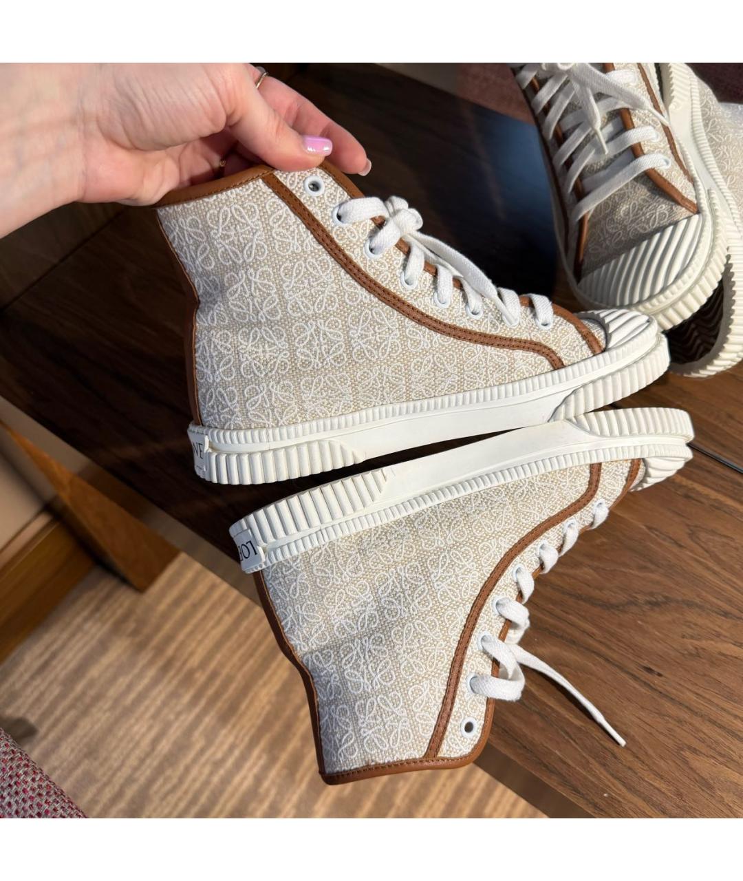 LOEWE Бежевые текстильные кеды, фото 5