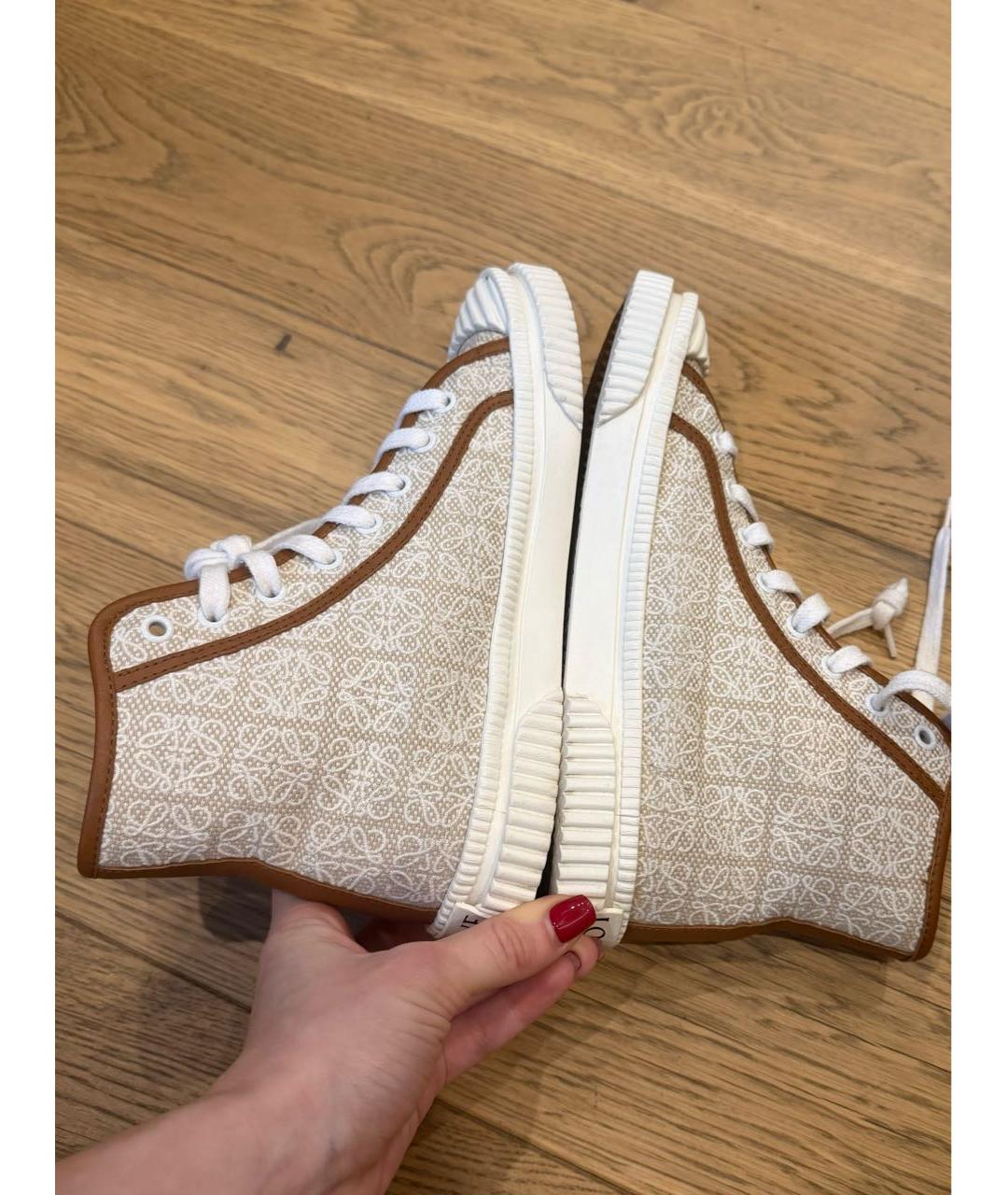 LOEWE Бежевые текстильные кеды, фото 5