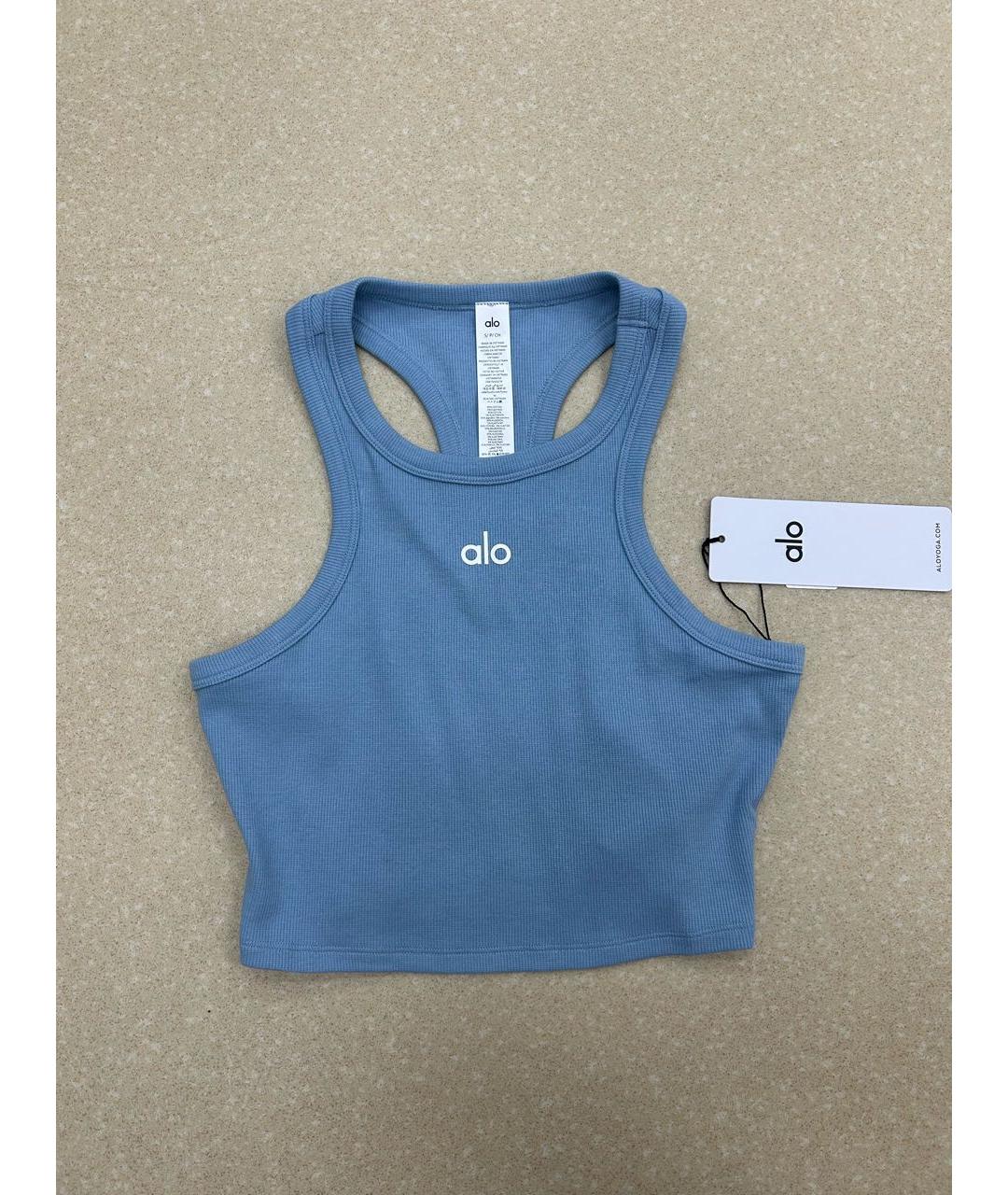 ALO YOGA Голубая хлопковая майка, фото 3