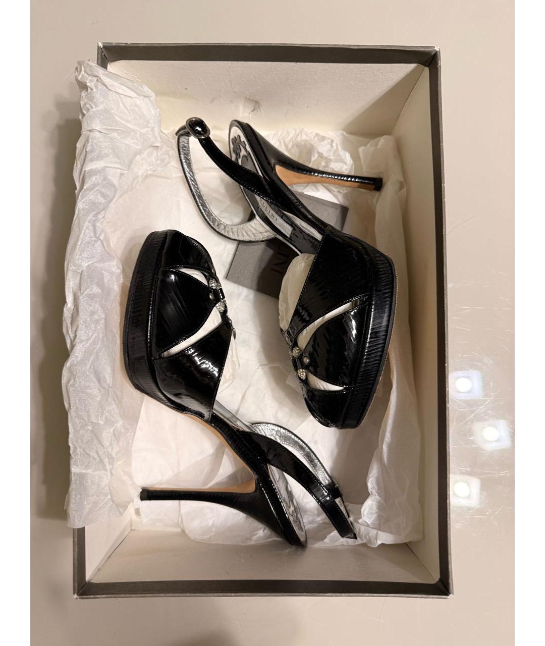 POLLINI Черные босоножки из лакированной кожи, фото 6