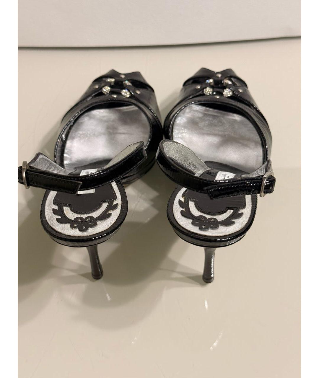 POLLINI Черные босоножки из лакированной кожи, фото 3