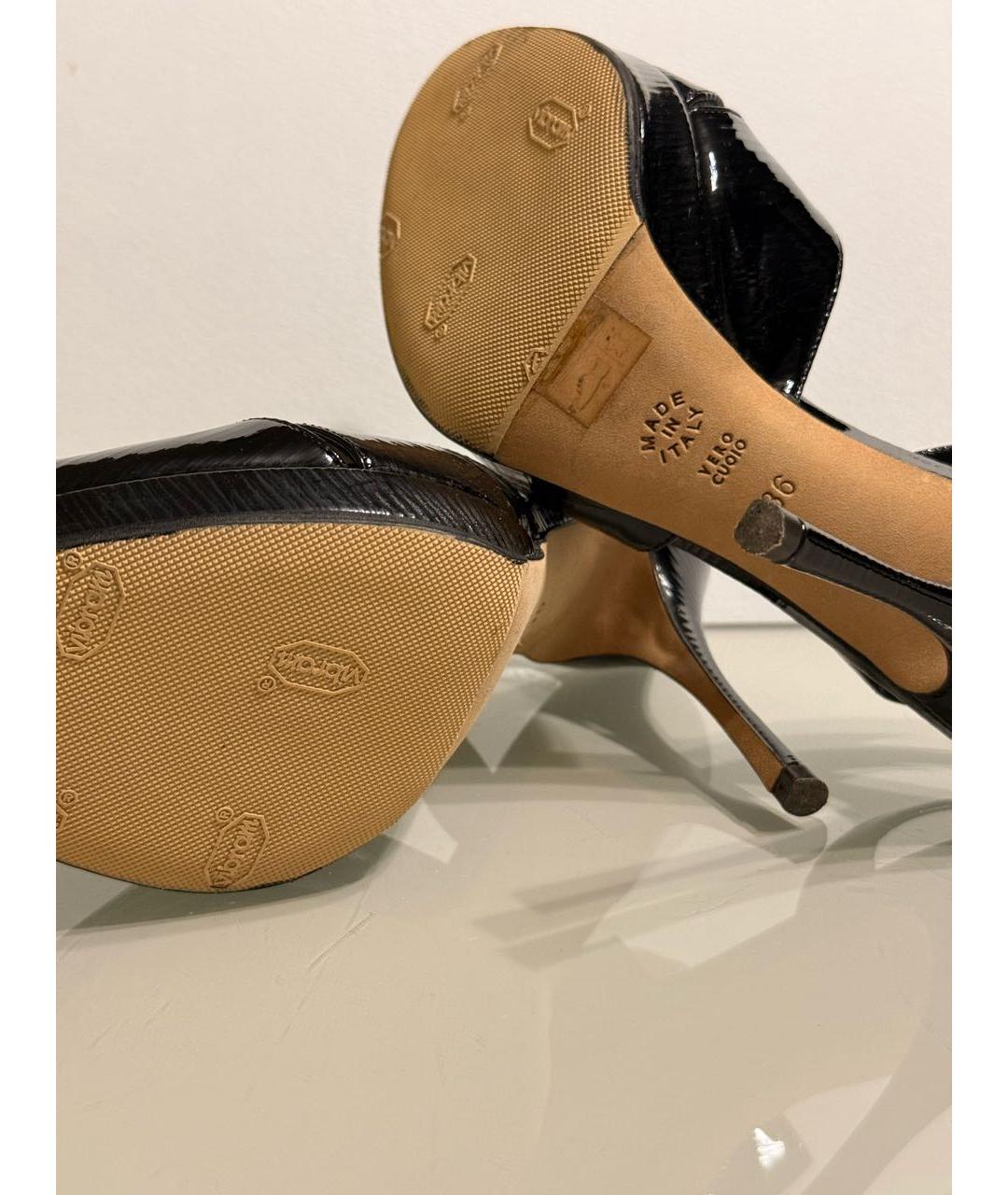 POLLINI Черные босоножки из лакированной кожи, фото 5