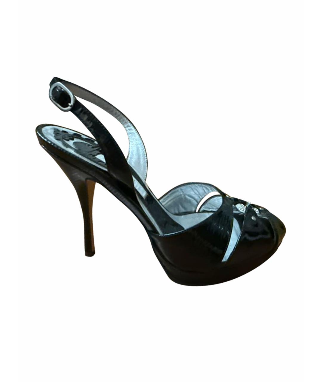 POLLINI Черные босоножки из лакированной кожи, фото 1