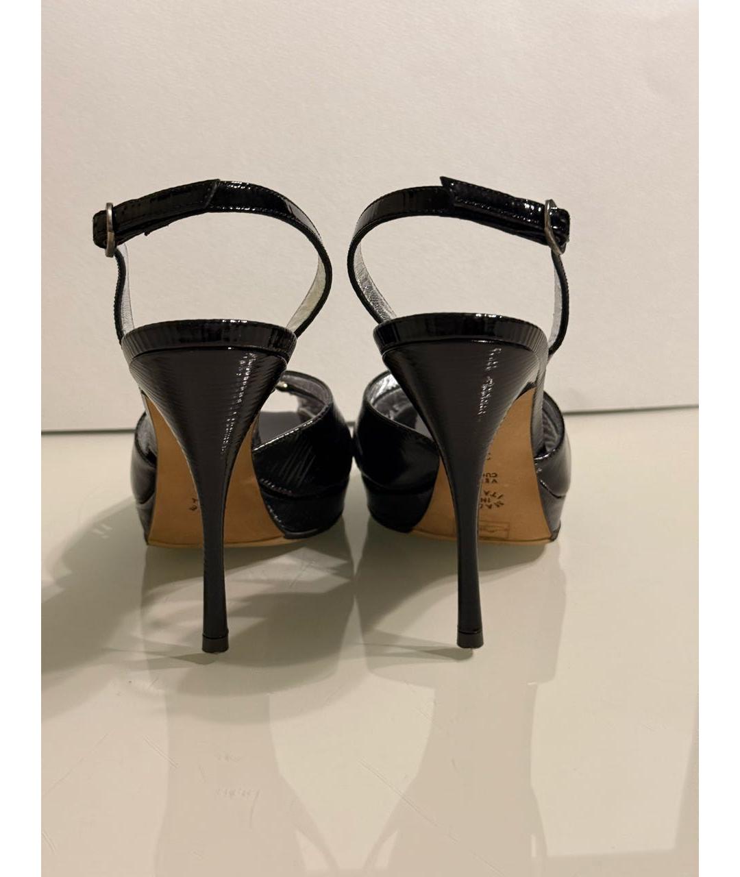 POLLINI Черные босоножки из лакированной кожи, фото 4