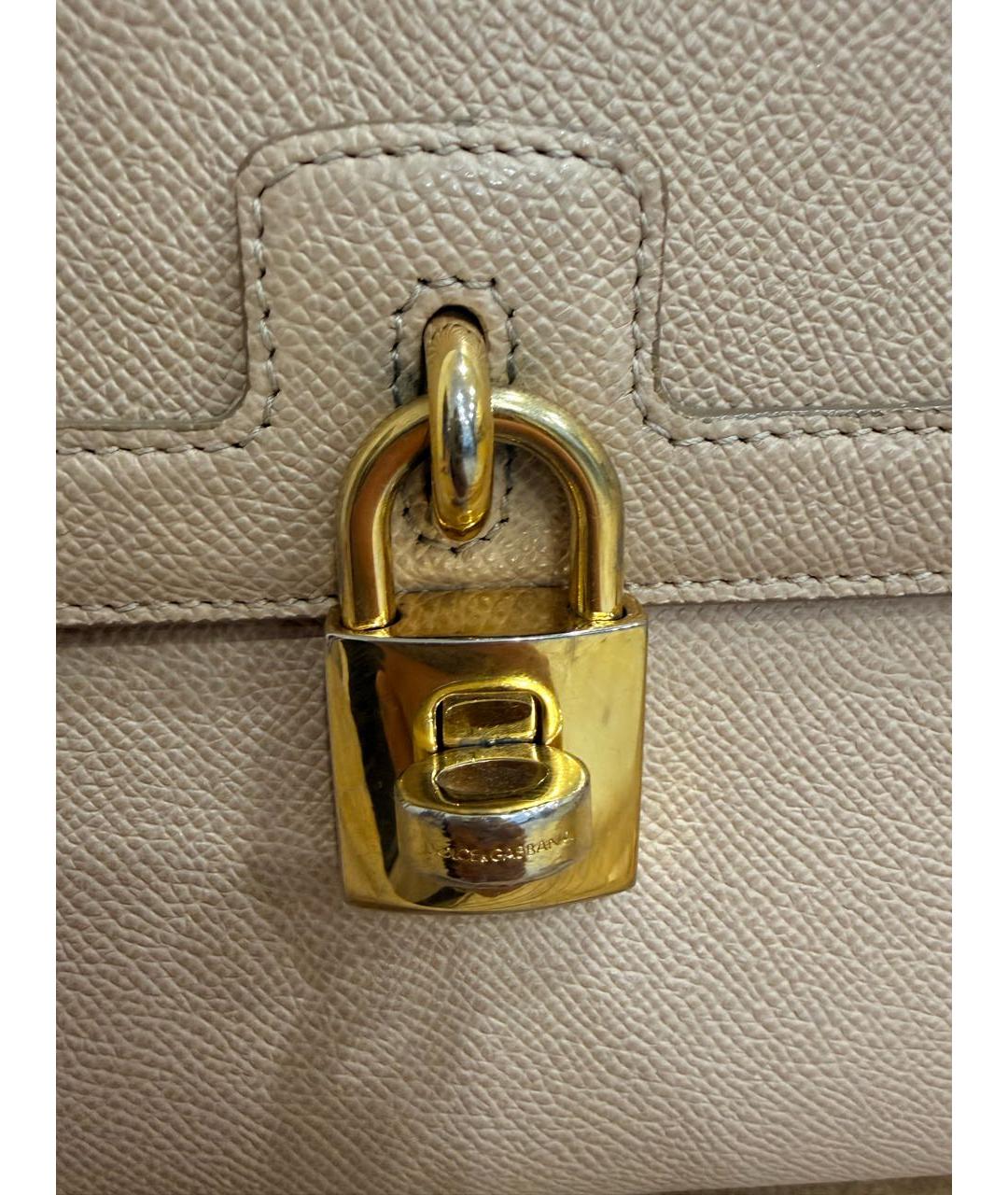 DOLCE&GABBANA Бежевая кожаная сумка с короткими ручками, фото 6