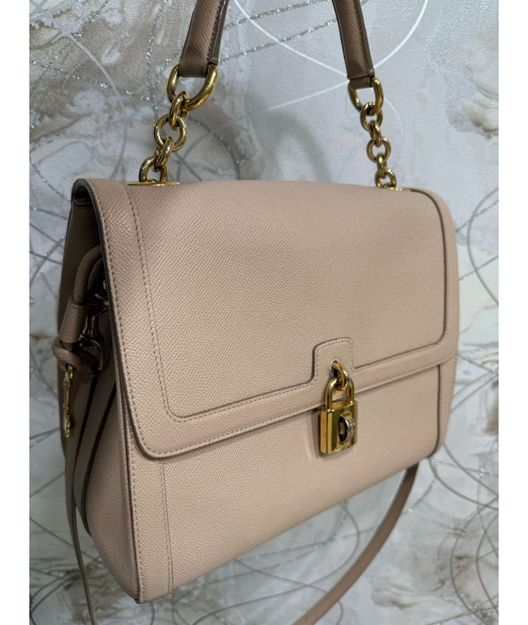 DOLCE&GABBANA Бежевая кожаная сумка с короткими ручками, фото 7