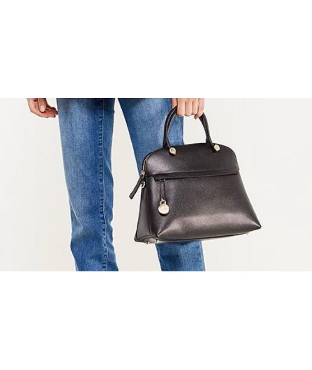 FURLA Черная кожаная сумка с короткими ручками, фото 4