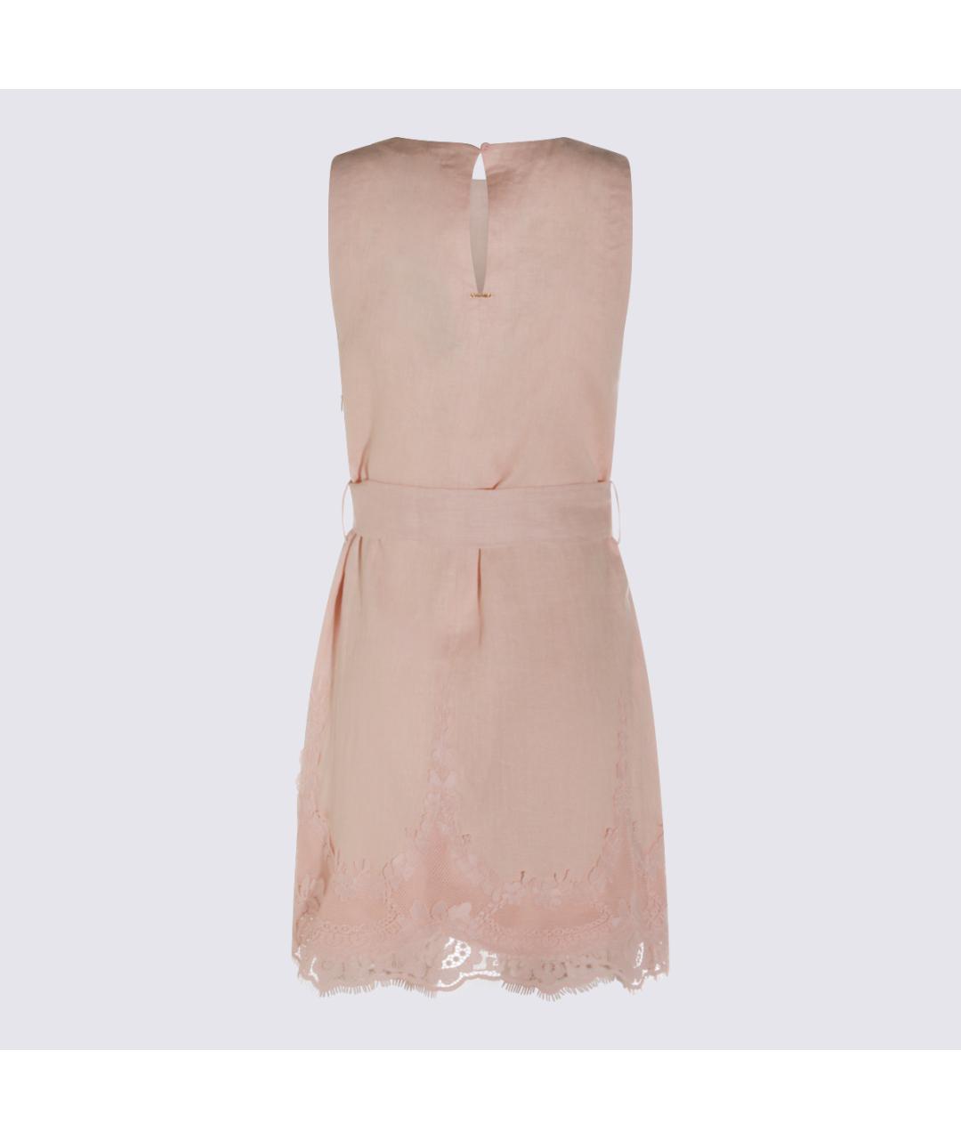 TWIN-SET Розовое льняное повседневное платье, фото 2