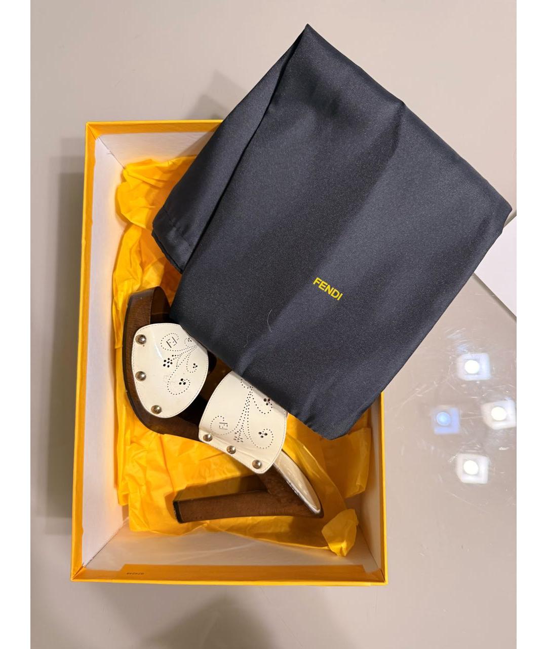 FENDI Белые сабо из лакированной кожи, фото 6