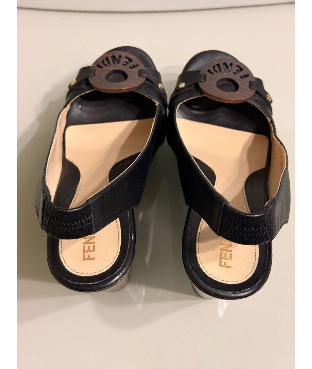 FENDI Черные кожаные босоножки, фото 3