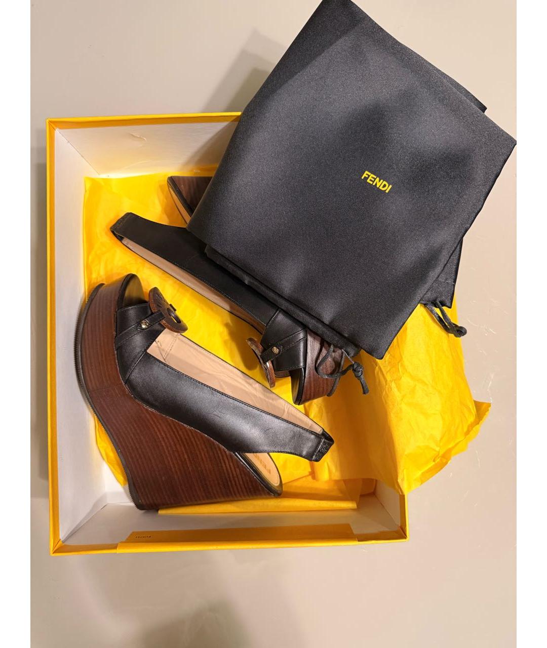 FENDI Черные кожаные босоножки, фото 7