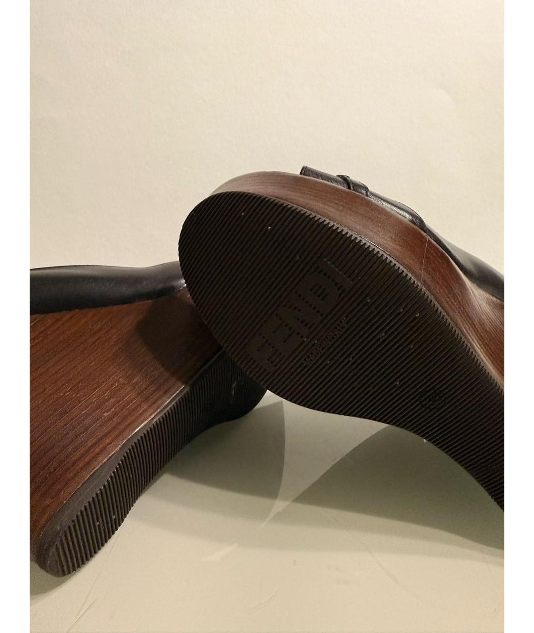 FENDI Черные кожаные босоножки, фото 5