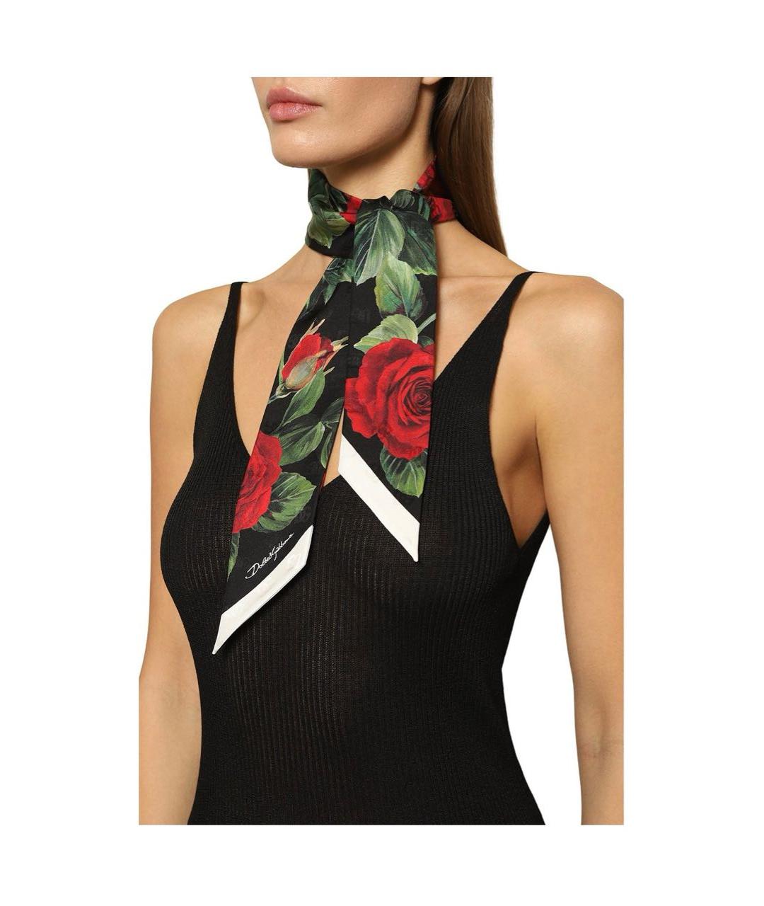 DOLCE&GABBANA Черный шелковый шарф, фото 3