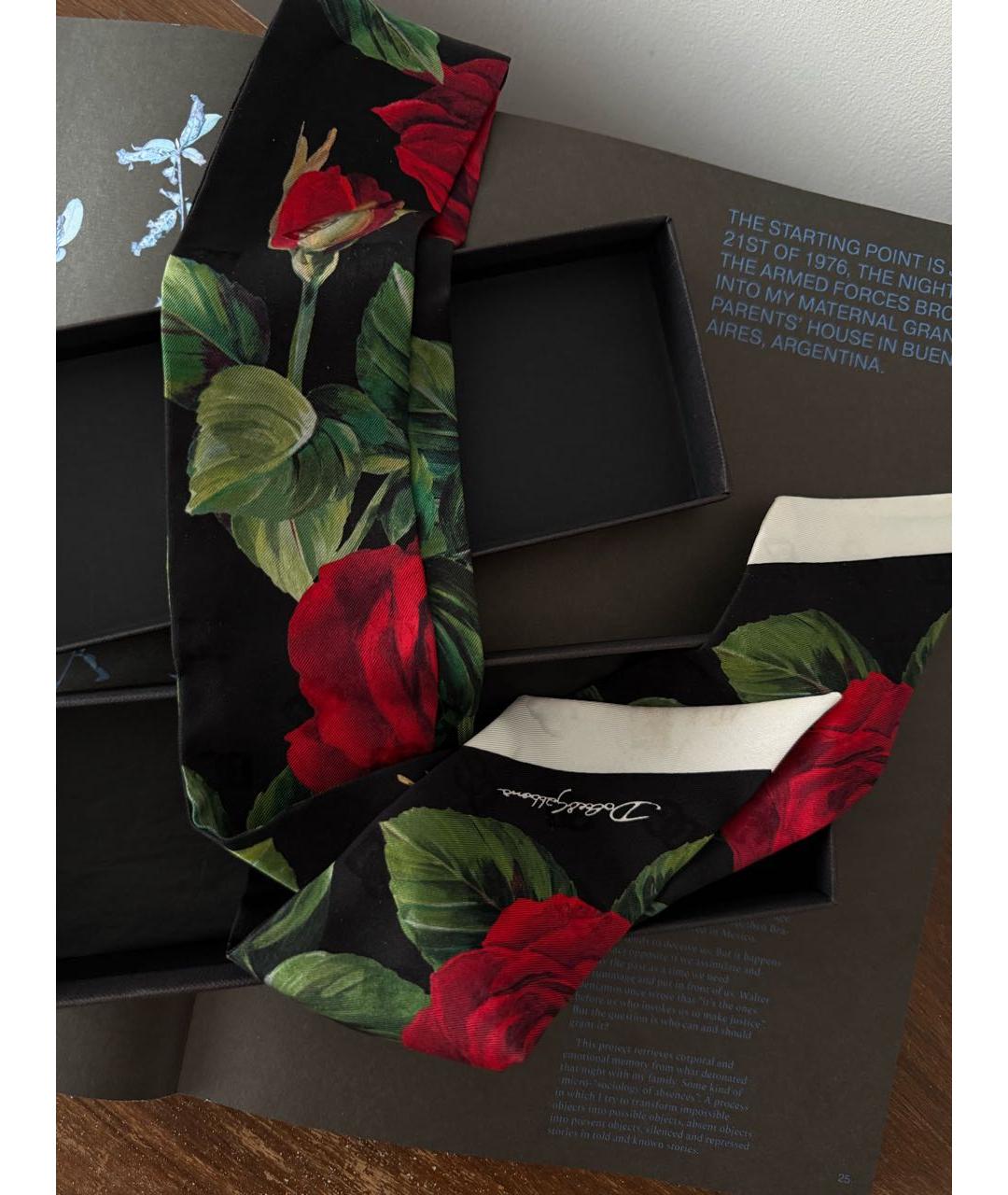 DOLCE&GABBANA Черный шелковый шарф, фото 5