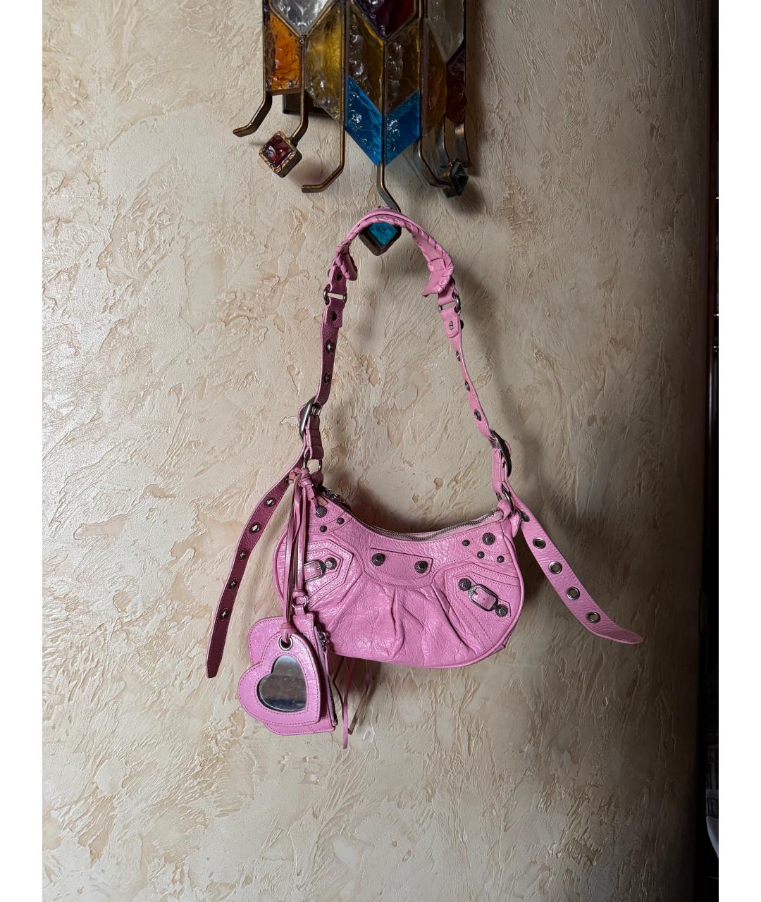 BALENCIAGA Розовая кожаная сумка с короткими ручками, фото 5