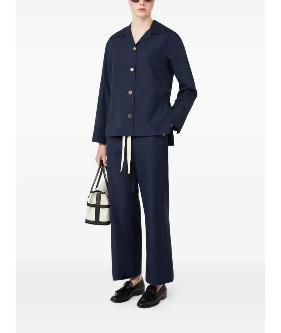 MAX MARA Синие хлопковые прямые брюки, фото 2