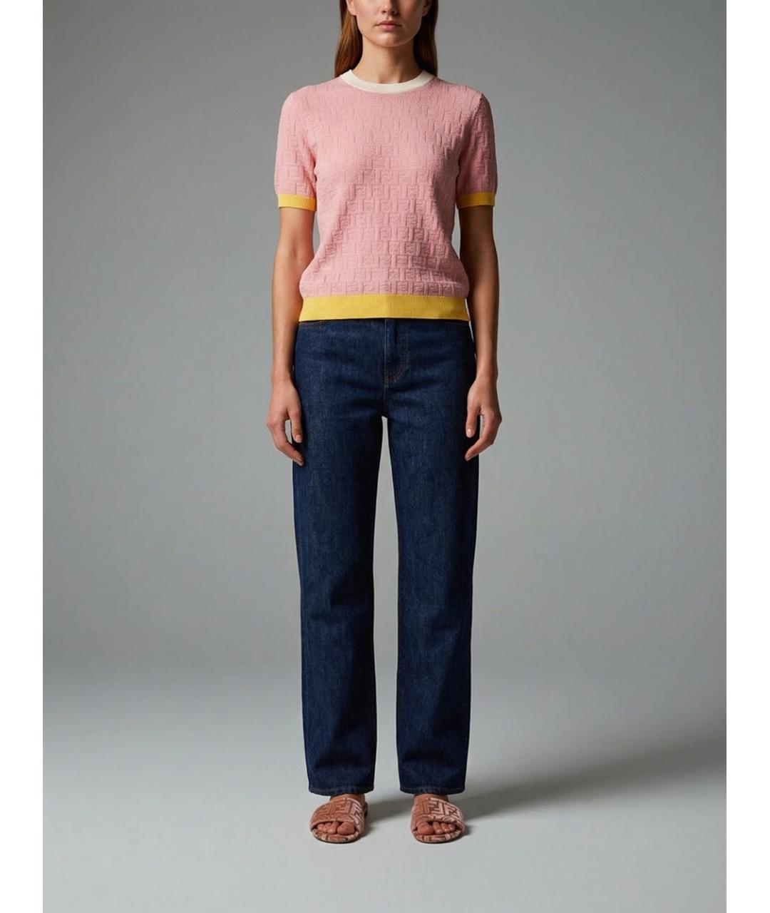 FENDI Розовая хлопковая футболка, фото 5