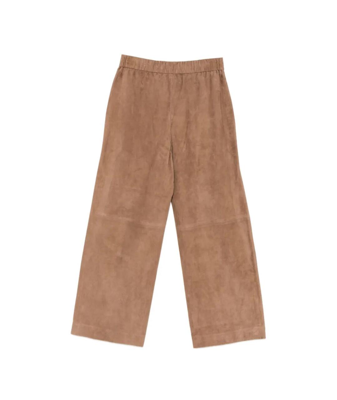 MANZONI 24 Коричневые замшевые прямые брюки, фото 3