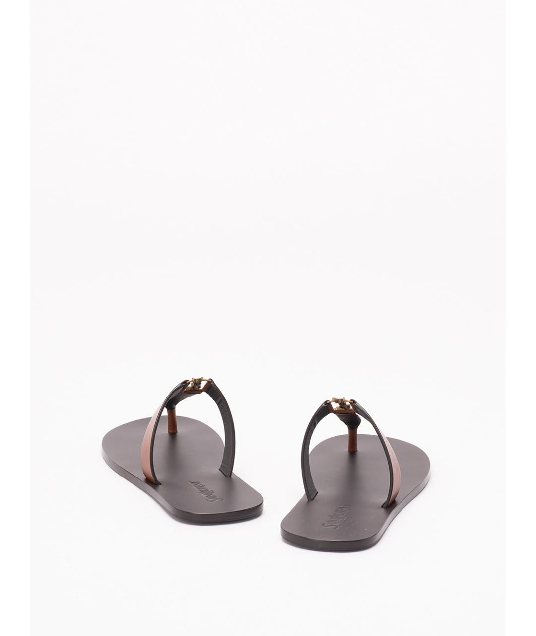 SAINT LAURENT Коричневые кожаные шлепанцы, фото 3