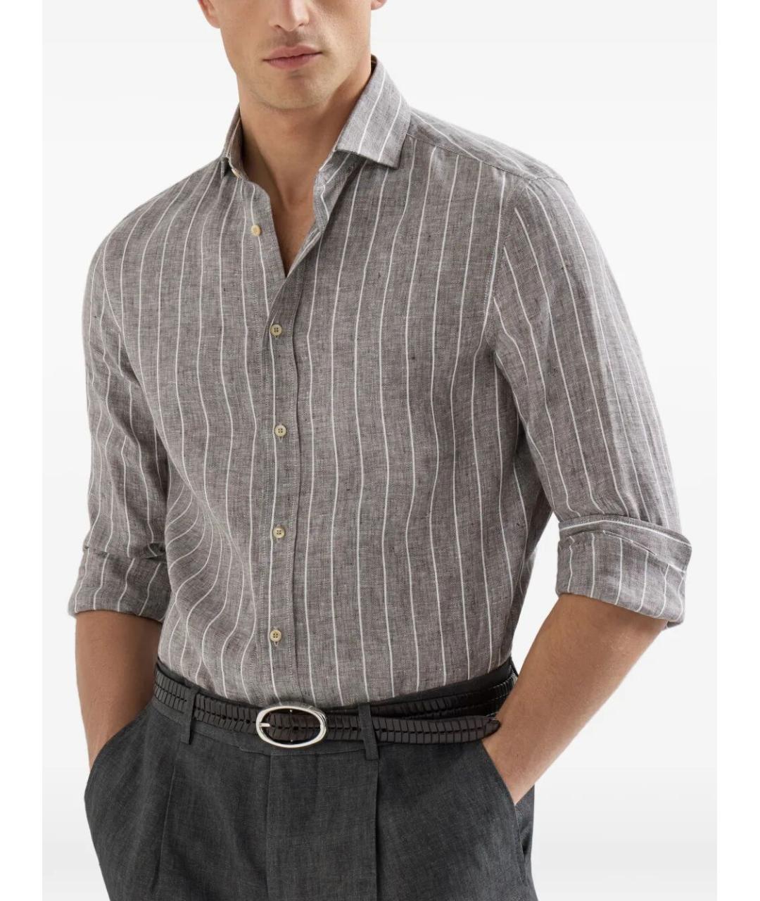 BRUNELLO CUCINELLI Серая льняная кэжуал рубашка, фото 4