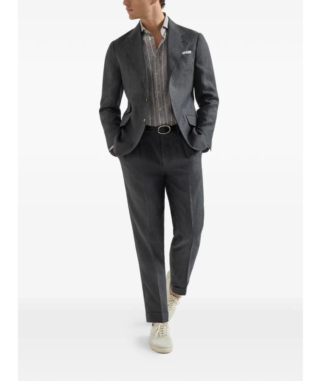 BRUNELLO CUCINELLI Серая льняная кэжуал рубашка, фото 2