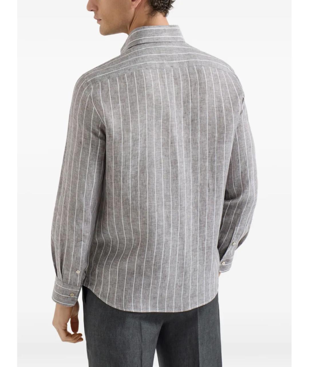 BRUNELLO CUCINELLI Серая льняная кэжуал рубашка, фото 5